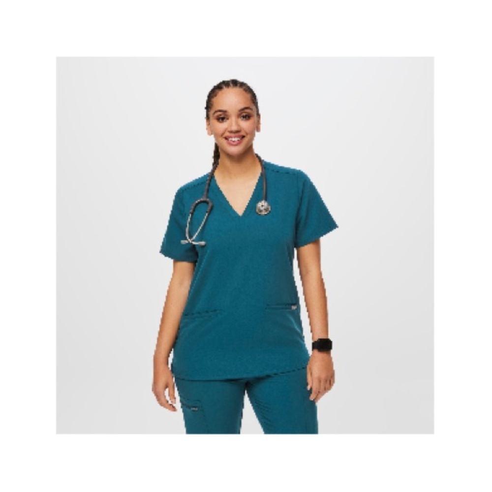 FIGS Women’s Caribbean Blue Casma- Three Pocket Scrub Top- Size S- *Discontinued